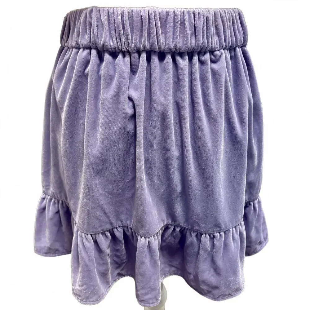 J. Crew Lavender Purple Velvet Ruffled Short Skirt Pleated Coquette Fairy Glam